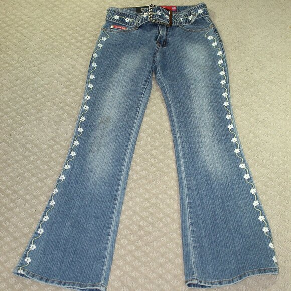 NWT Joana Design Women's Size 1/2 Floral Design Belted Jeans - Picture 1 of 8